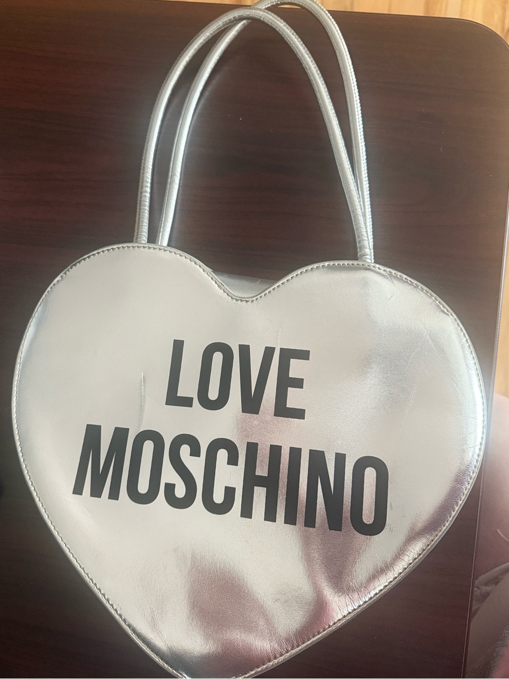 Love Moschino Silver Heart Mini Tote with Bold Logo